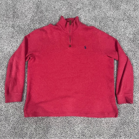 Polo Ralph Lauren Men’s Red Estate-Rib Quarter-Zip Pullover 100% Cotton Size XL - Picture 2 of 11